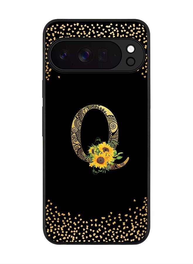 For Google Pixel 10 Pro Case,Slim fit Camera Protection, Shockproof Thin Phone cover  - Custom Floral Monogram - Q ( Black )